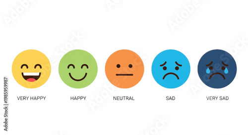 Emotion Icons, Facial Expressions, Emoji Faces, Mood Symbols, Vector Emoticons