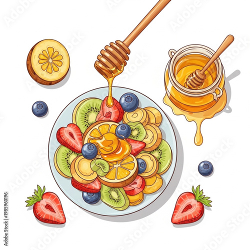A fresh collection of healthy breakfast fruits and berries featuring sliced orange, apple, kiwi, and strawberry isolated on white for a nutritious diet
