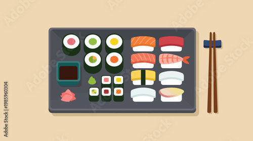 Variety of sushi on plate.