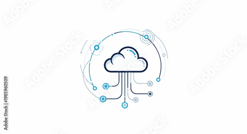 Stylized cloud with interconnected digital nodes and lines on white background