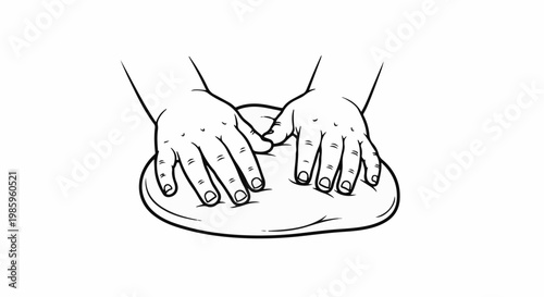 Hands kneading a lump of dough against a white background