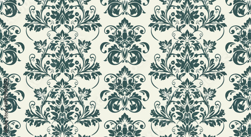Elegant repeating damask motif design inspired by antique European wallpaper patterns