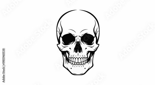 Stark black outline of a human skull with empty eye sockets