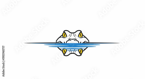 A white alligator with yellow eyes emerges from blue water