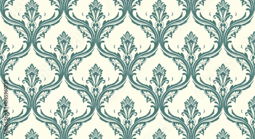 Classic Victorian wallpaper texture with luxurious floral damask motifs and seamless ornamental arrangement
