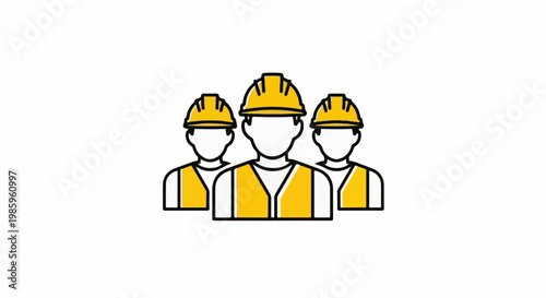 Three construction workers in yellow vests and hard hats