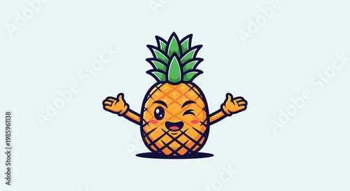 Cartoon pineapple character smiling and winking on isolated background