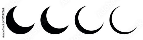 crescent moon phases set black silhouette lunar cycle icons minimal design night sky astronomy symbol collection isolated shapes waxing waning moon vector illustration celestial elements pack