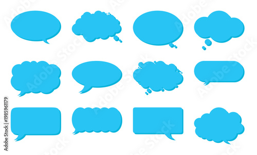 blue speech bubble collection comic chat dialog icons set messaging symbols conversation shapes cartoon communication templates isolated flat design vector illustration modern media elements