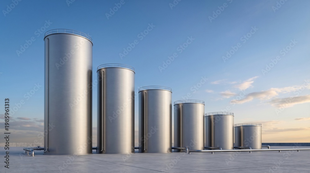 Obraz premium storage tanks forming downward bar graph value decline concept