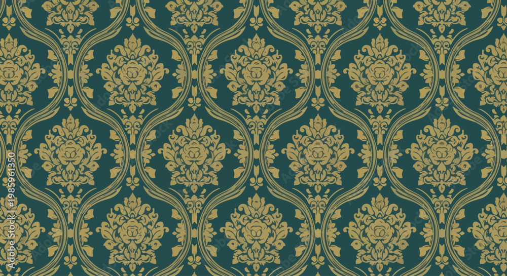 Fototapeta premium Ornate floral damask design with elegant symmetrical compositions