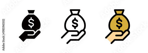 Salary and bonus icons, dollar-denominated savings