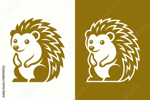 Modern Minimalist Hedgehog Mascot Logo Design, Cute Standing Porcupine Negative Space Vector Emblem