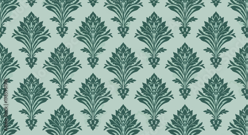 Elegant floral damask wallpaper with detailed ornamental symmetry and repetition