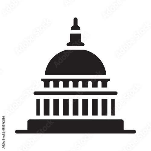 A simple black silhouette depicting the united states capitol building