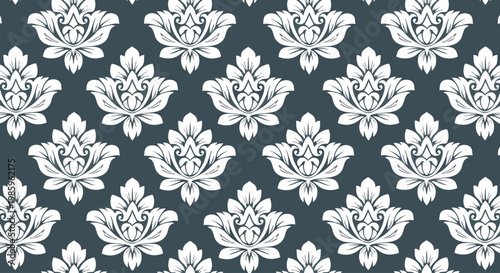 Timeless seamless damask wallpaper design with repeating floral medallion structure