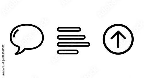 Communication icons: speech bubble text alignment upload arrow with social media communication alignment dialogue document interface illustration connection information feedback discussion