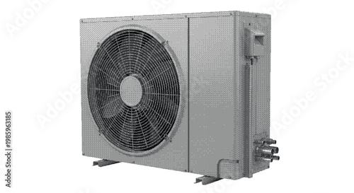 Industrial Air Conditioning Outdoor Unit Illustration Rendered in Detailed Black Halftone Dot Pattern Isolated on White Background for HVAC Services