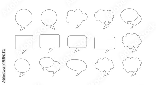 Set of diverse outlined speech bubbles and thought clouds, communication icons, isolated white background