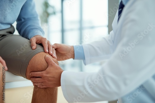 A doctor examines a patient's knee, showcasing the importance of medical consultations for joint health.