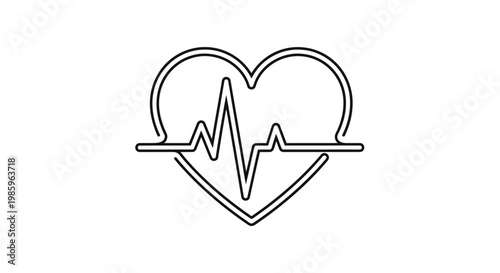 A vector illustration of a heart and heartbeat symbol representing a medical cardiogram pulse line for health care, cardiology, and love