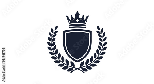 Elegant heraldic emblem featuring a shield crowned with a royal crown and framed by classic laurel wreaths, symbolizing victory and nobility.