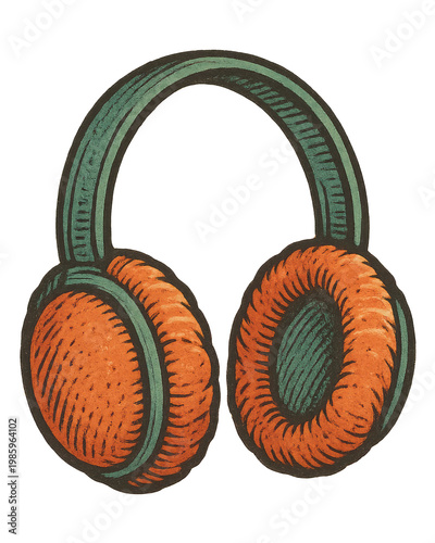 Vintage oil-style illustration of headphones isolated in PNG format on a transparent background, ideal for music design and creative projects