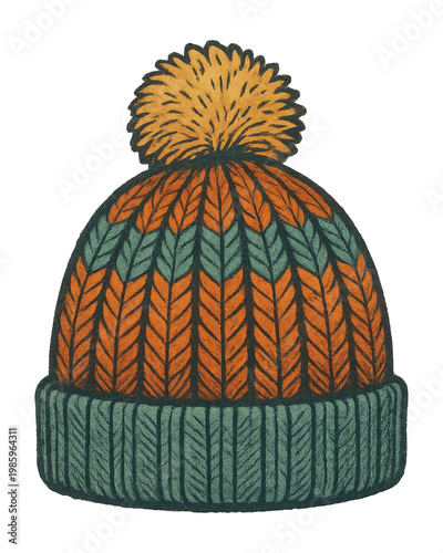 Vintage oil-style illustration of a knitted winter hat isolated in PNG format on a transparent background, ideal for seasonal design and fashion projects.