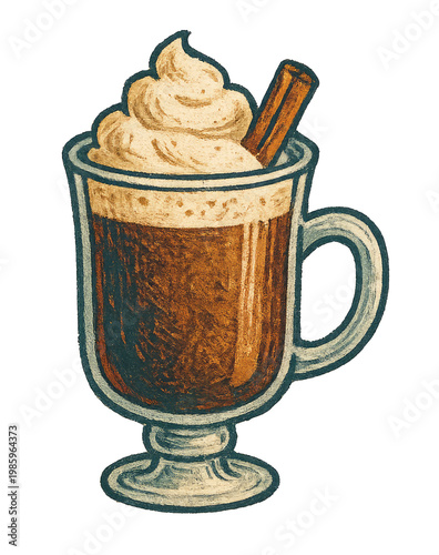 Vintage oil-style illustration of a coffee cup isolated in PNG format on a transparent background, ideal for cafe branding and creative design