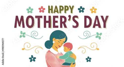 Mother's Day, Happy Mother's Day, Mother and child, Family love, Vector illustration