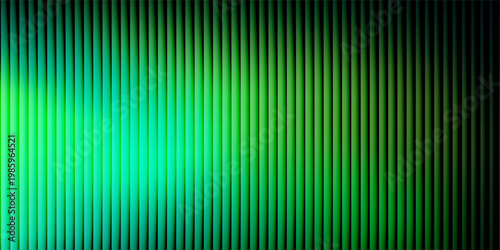 Dark green neon gradient ribbed glass. Vector ribbed glass texture background. Mesh gradient. acrylic ribbed bath surface. Reeded glass background semitransparent overlay. Bath wall window