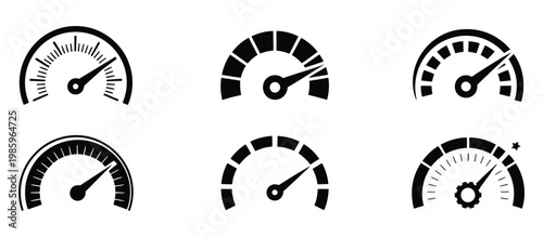 set of six minimalist speedometer gauges for performance and efficiency monitoring