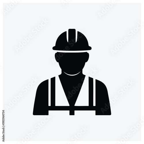 Simple silhouette icon of a worker wearing a hard hat and safety gear, representing construction or industrial labor.