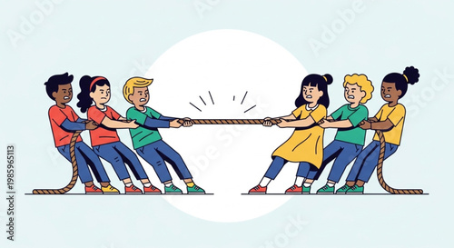 Children Playing Tug of War Illustration