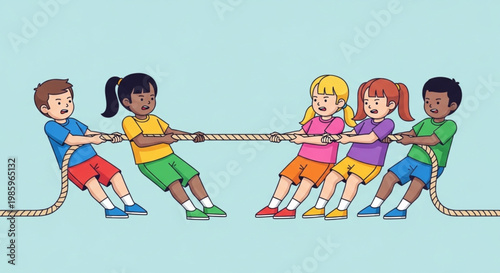 Children Playing Tug of War Illustration