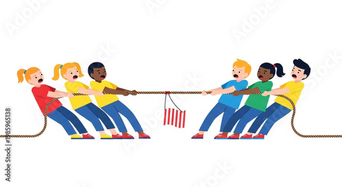 Diverse Children Playing Tug of War Illustration