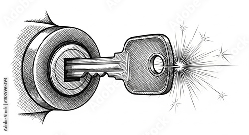 Metal key creating sparks inside cylinder lock.