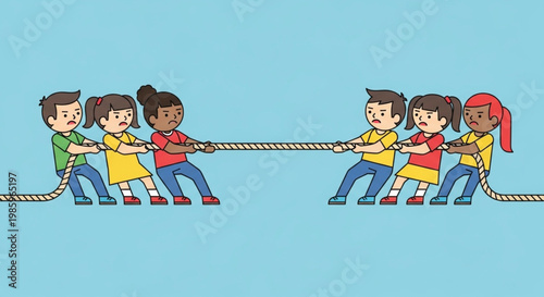 Children Playing Tug of War Illustration