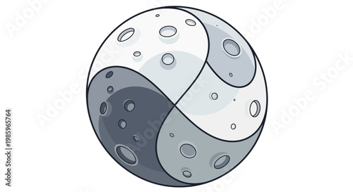 Abstract illustration of a yin yang moon concept on a white background