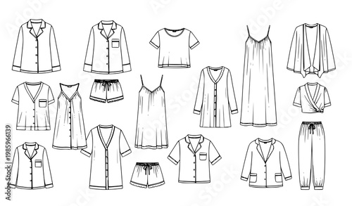 Pajama line art vector set with sleek sleepwear outfits showing comfort and minimalist fashion style