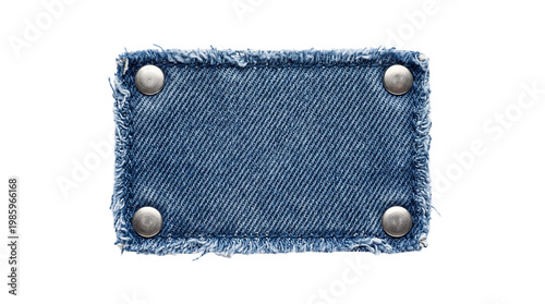 A denim label with metal rivets on transparent background