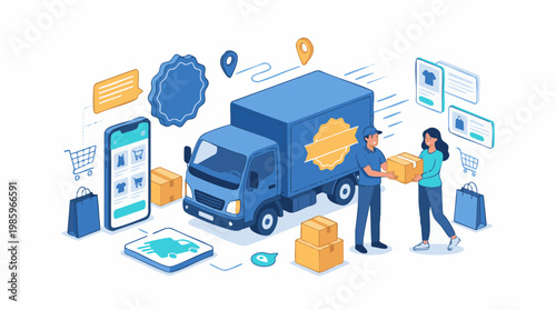 People enjoy Free Shipping on packages with truck and boxes