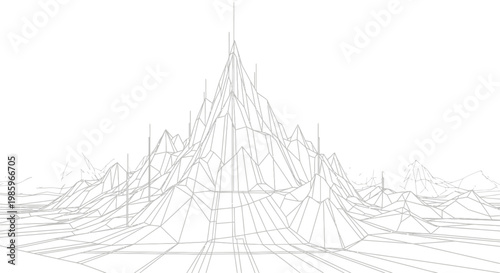 Abstract wireframe mountain landscape illustration digital art background concept
