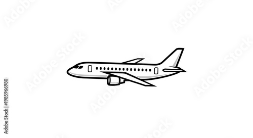 Airplane illustration black and white vector of a commercial aircraft