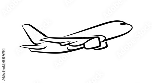 Airplane outline taking off on white background vector illustration