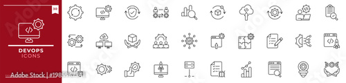 Devops, Outline icons collection. Simple vector illustration. development, software, agility, programming, efficiency, automation,continuous, feedback and more