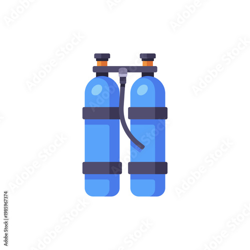 metal blue scuba tanks, underwater diving equipment, colorful illustration