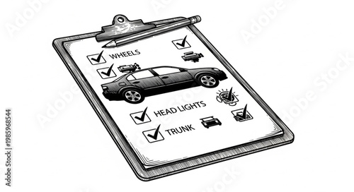 Handheld Clipboard Vehicle Inspection Checklist Sketch.