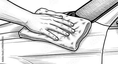 Hand Wiping Car Surface With Soft Cleaning Cloth.