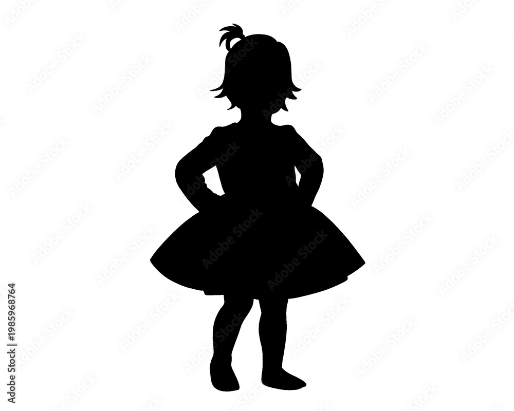 Obraz premium silhouette of a toddler girl standing while holding her waist, posing like a model, vector illustration 